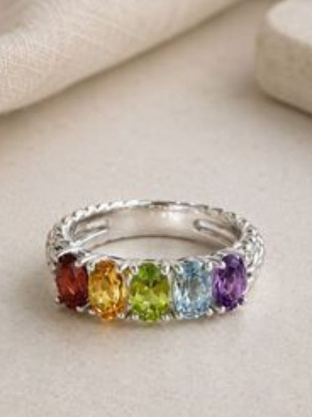 John Hardy Jai Rainbow Multi-Gemstone Sterling Silver Ring 925
